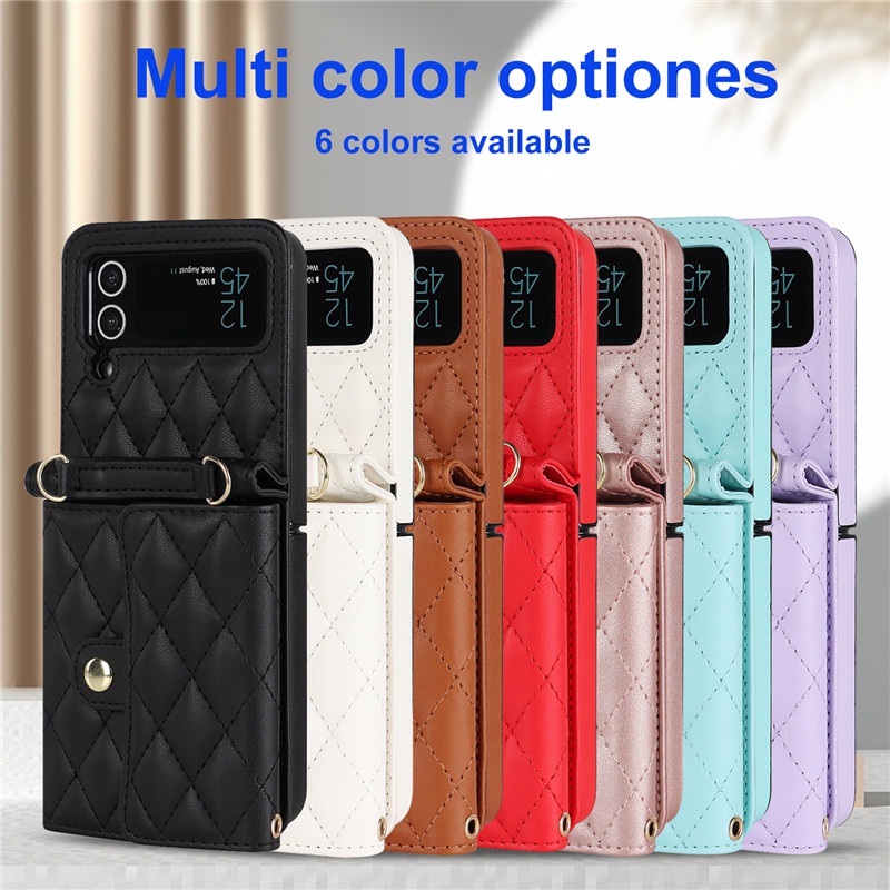 Đối với samsung z flip 4 flip 3 5g flip 5 vỏ thẻ organ gói đeo chéo bao da thời trang flip4 flip3 shoulder strap rope case