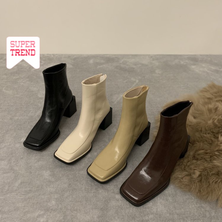 Giày Cao Gót Mũi Vuông Màu Trơn Có Khóa Kéo Thời Trang Cho Nữ