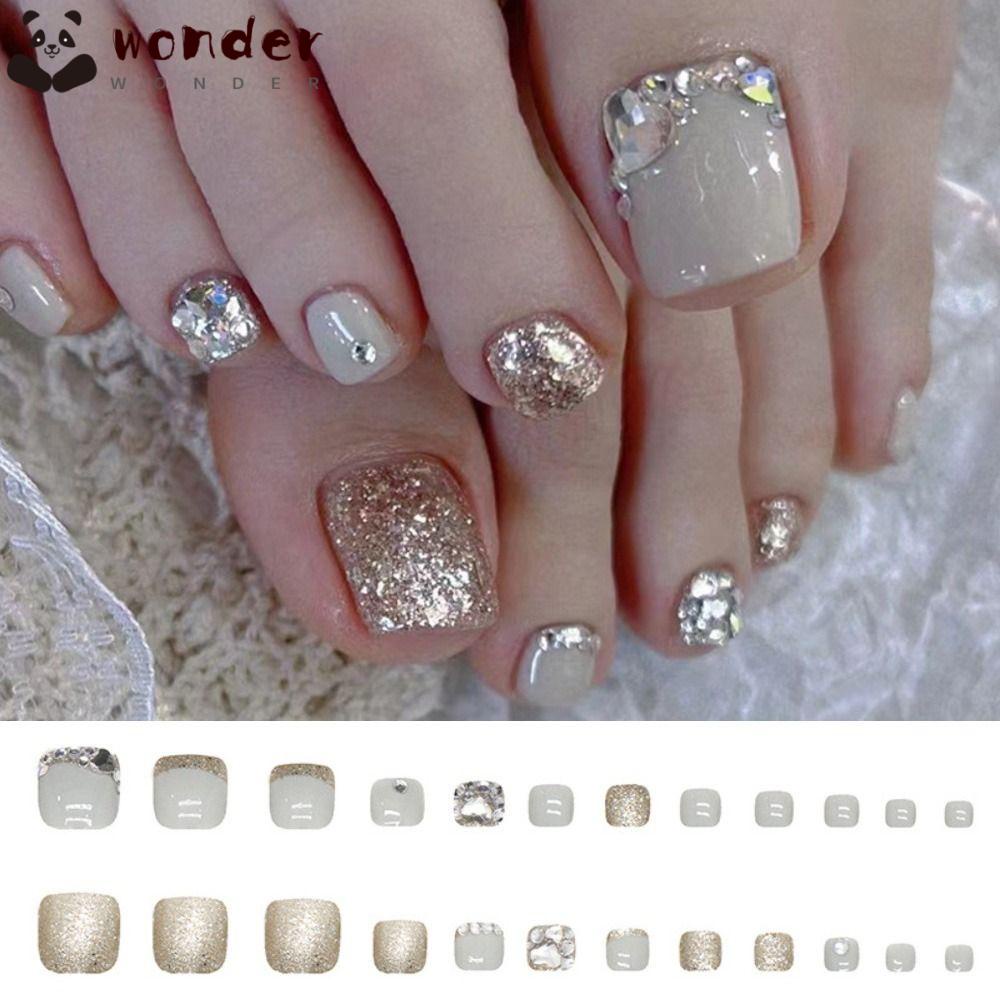 Set 24 Móng Chân Giả Đính Đá Lấp Lánh Cho Nữ