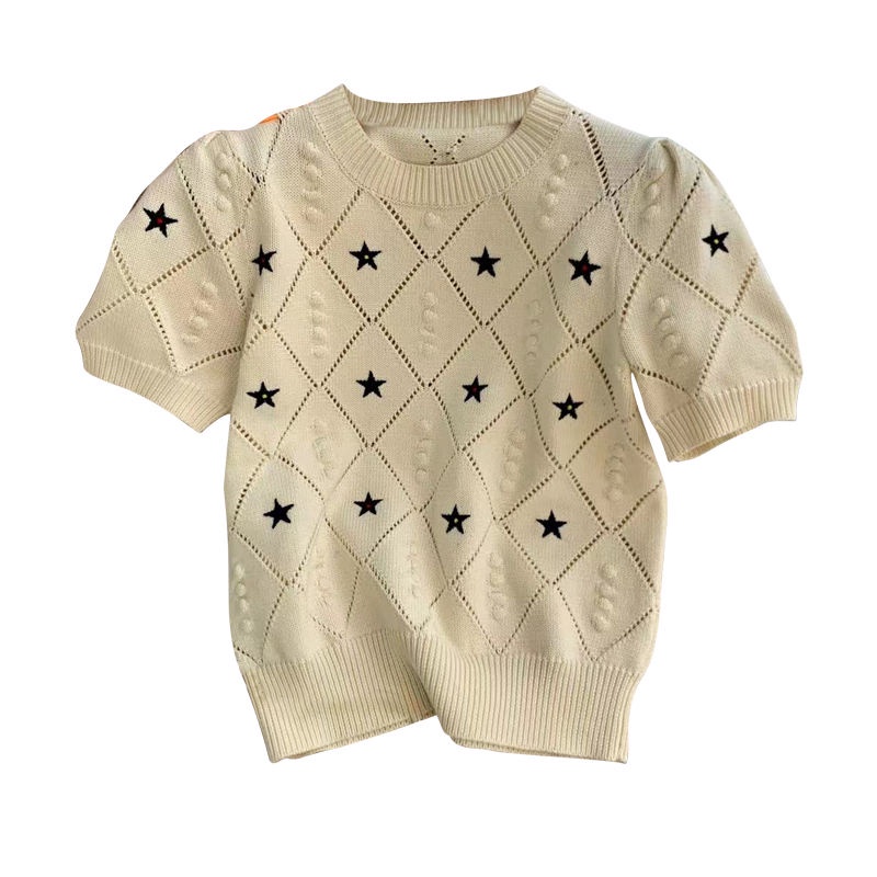 Áo Thun Dệt Kim Mỏng Tay Ngắn Phồng Thời Trang Mùa Hè