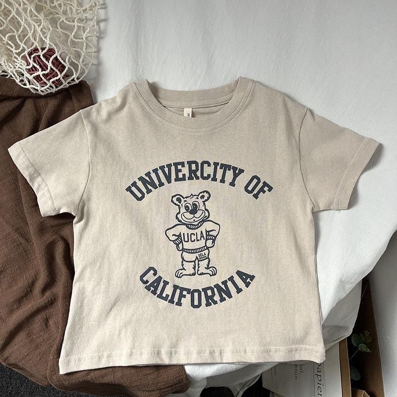 Áo Thun 100% Cotton Tay Ngắn Dáng Rộng Phong Cách Hàn Quốc Thời Trang Mùa Hè Cho Bé