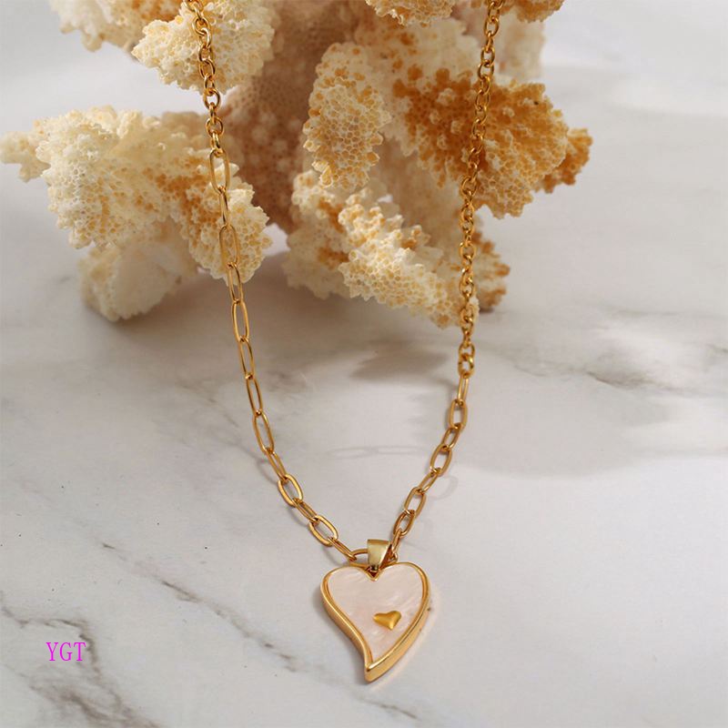 Ygt Vòng cổ Bằng Thép Không Gỉ Mặt Hình Trái Tim Vỏ Sò Màu Vàng Thời Trang Cho Nữ