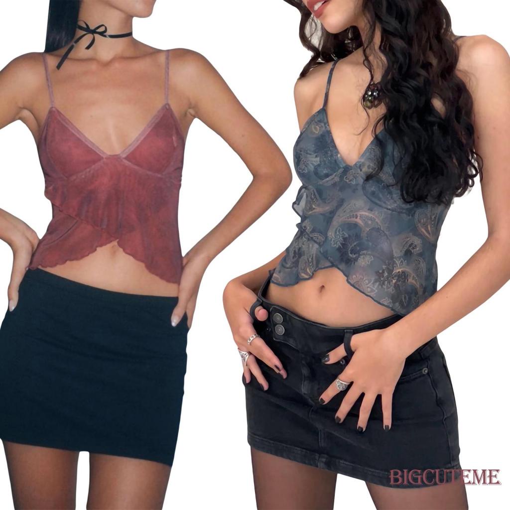 Áo Croptop Hai Dây Cổ Chữ V In Họa Tiết Thời Trang Mùa Hè Cho Nữ