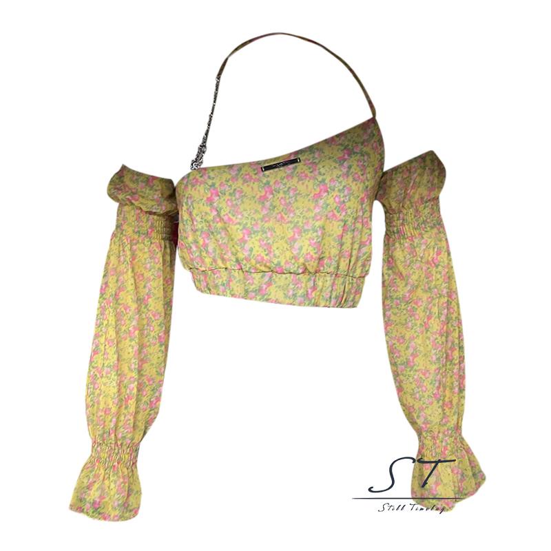 Áo Croptop Trễ Vai Tay Dài In Họa Tiết Hoa Thời Trang Quyến Rũ Cho Nữ