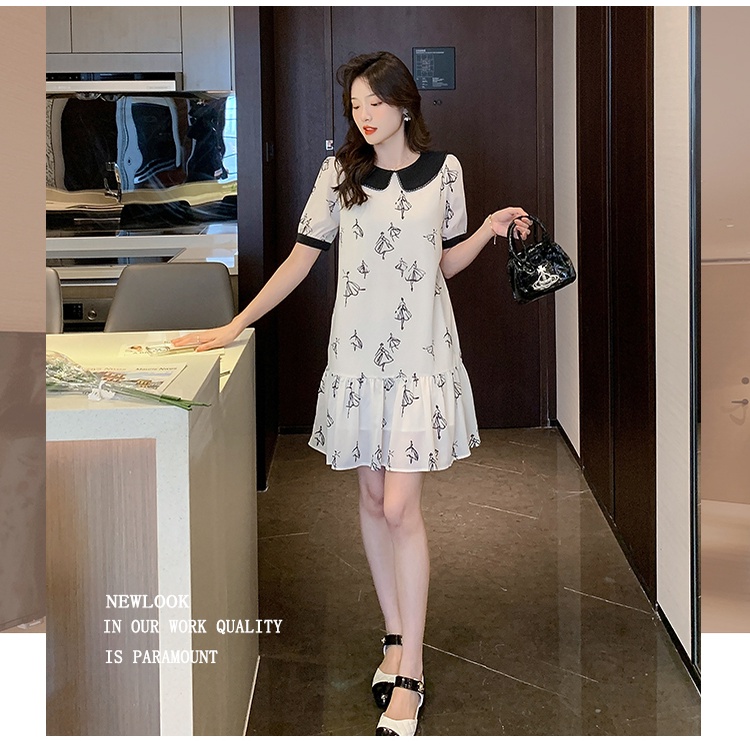 SUXI Đầm Chữ A Tay Ngắn Dáng Rộng Cổ Búp Bê Phong Cách Hàn Quốc Thời Trang Mùa Hè Xinh Xắn Cho Nữ