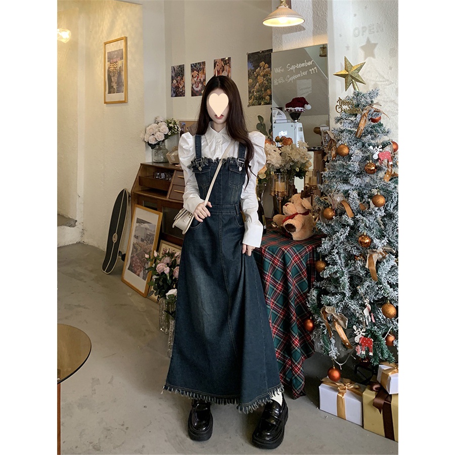 VÁY YẾM JEAN DENIM PHONG CÁCH RETRO TREND 2023 DÁNG SUÔNG