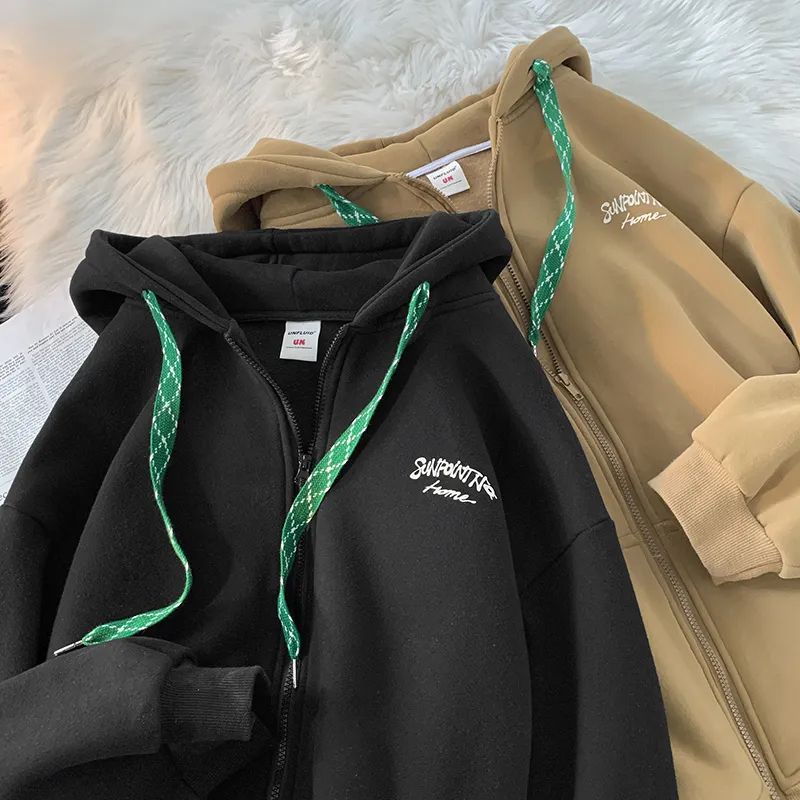 Áo Khoác Cardigan Dáng Rộng Có Mũ Trùm Phối Khóa Kéo Đơn Giản Phong Cách Retro Hong Kong Thời Trang Xuân Thu Mới Cho Nữ