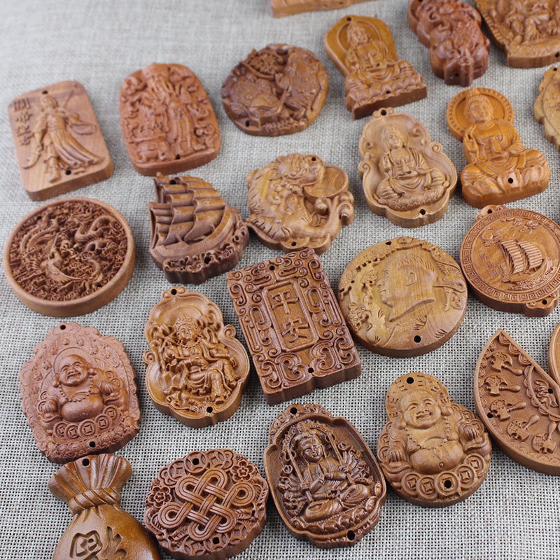 Mặt Dây Chuyền Bằng Gỗ Khắc Hình Quan Âm DIY Thẻ