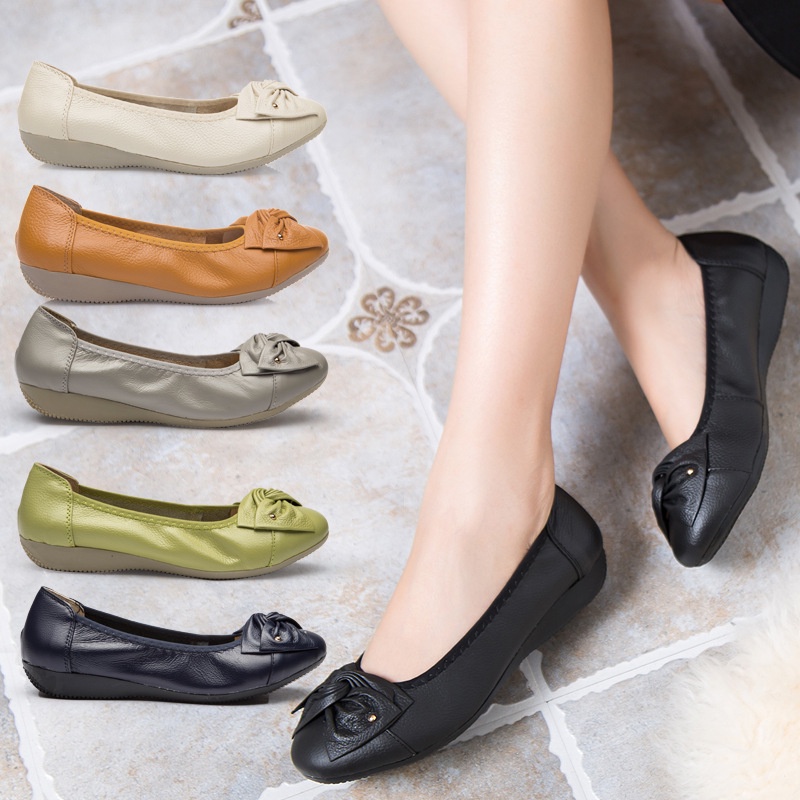 Giày Búp Bê Da Thật Đế Bằng Miệng Nông Size Lớn Phong Cách Mới Cho Nữ