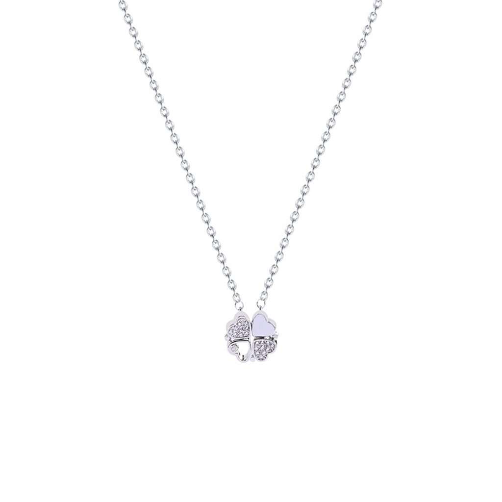 Vòng cổ Thép Titan Mặt Cỏ Bốn Lá Đính Đá Sang Trọng Cho Nữ