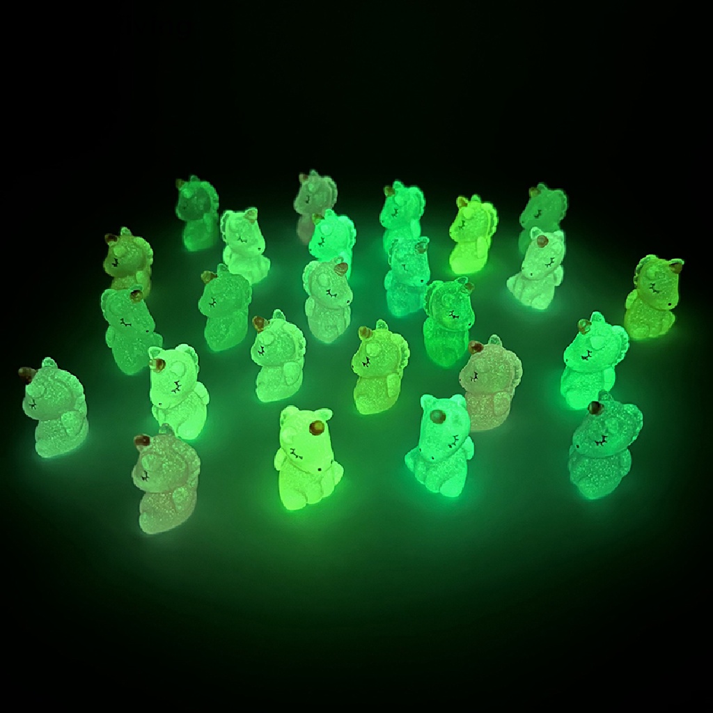 Bộ 2 Tượng Ngựa Hoạt Hình Mini Bằng Nhựa Resin Dạ Quang Dễ Thương Trang Trí Tiểu Cảnh