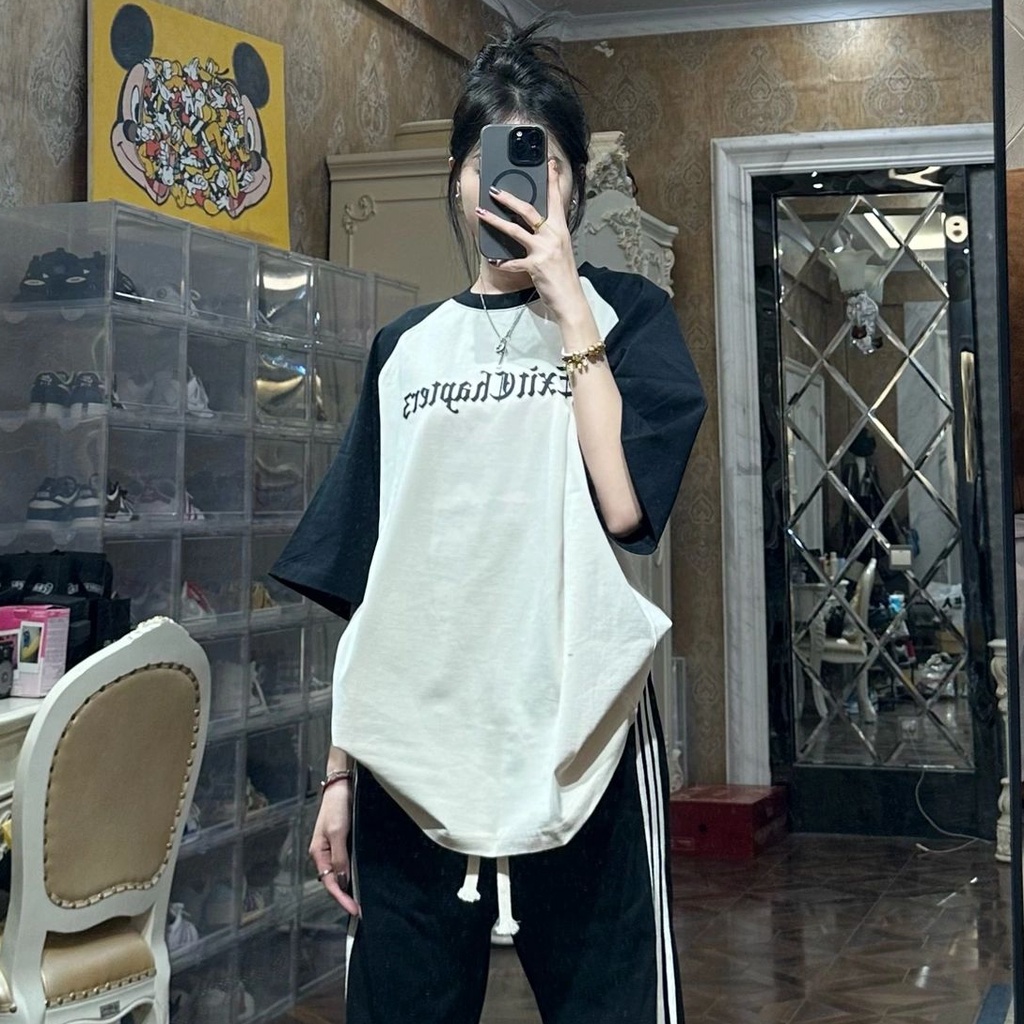 Áo Thun Cotton Tay Ngắn Dáng Rộng In Họa Tiết Độc Đáo Phong Cách Hàn Quốc Thời Trang Cho Nữ
