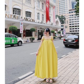 Đầm lụa trơn dây chun    