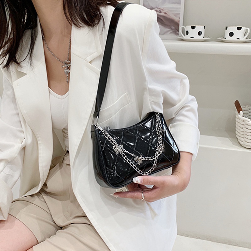 Fancy Túi Xách Đeo Dưới Cánh Tay Cỡ Nhỏ Màu Trơn Họa Tiết Bướm Phối Dây Xích Thời Trang Cho Nữ