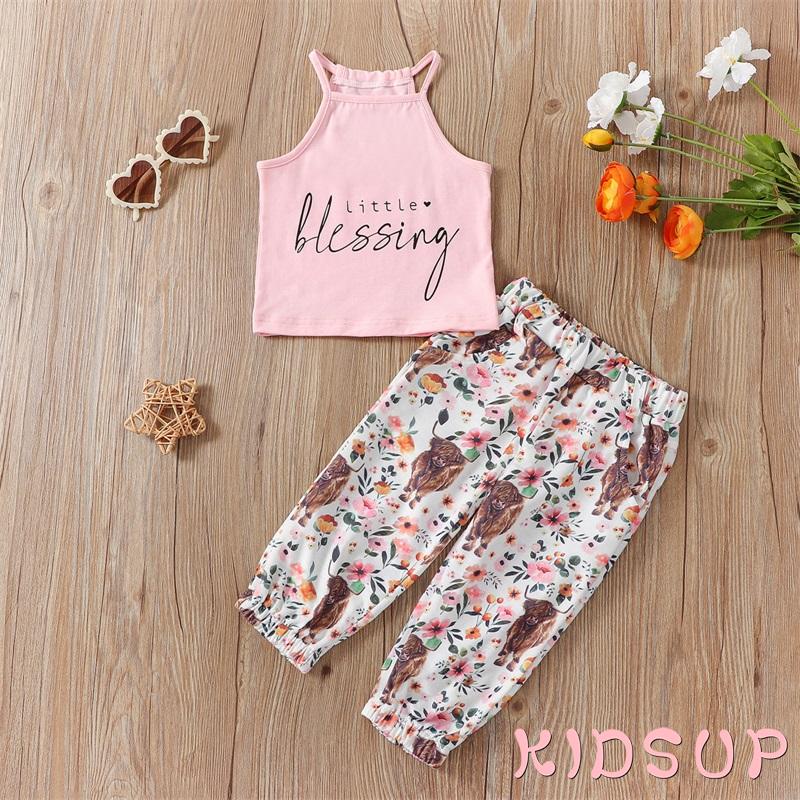 Bộ Đồ 2 Món Áo + Quần Dài In Hoa / Chữ Dễ Thương Dành Cho Bé Gái 1 Tuổi