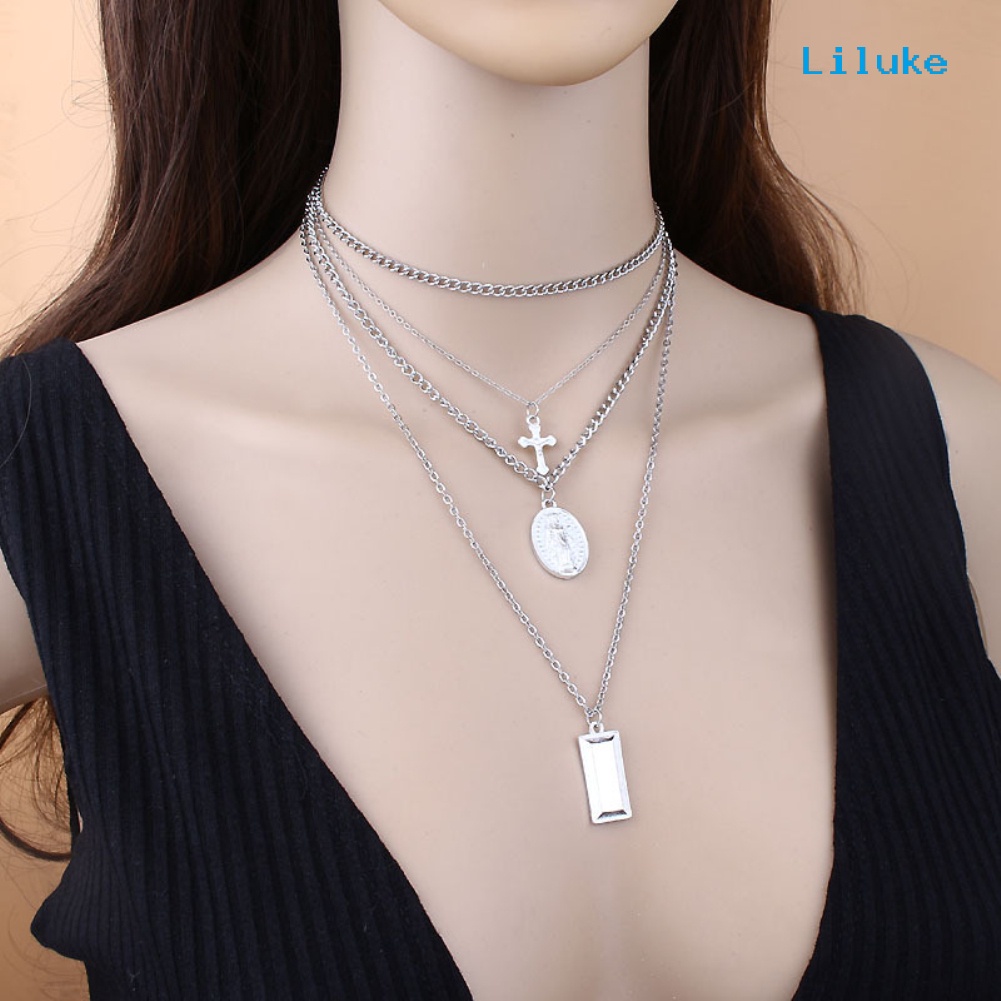 Vòng Cổ Choker Nhiều Lớp Mặt Thánh Giá Thời Trang Cho Nữ