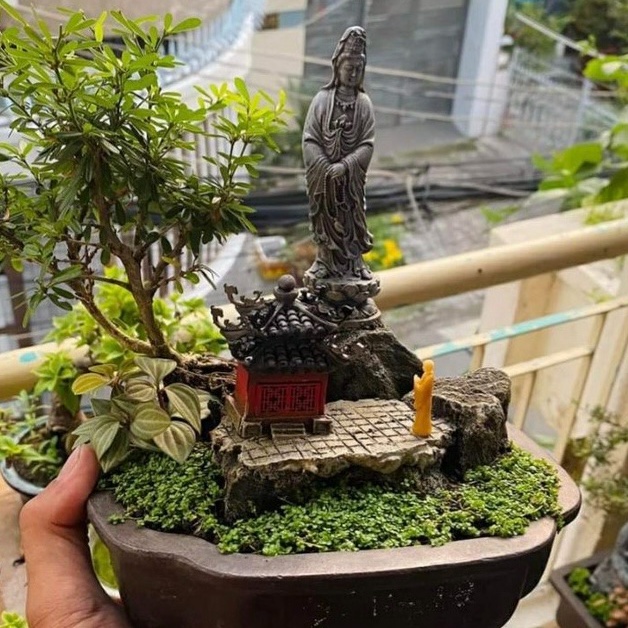 Tượng phật Quan Âm 10cm, phụ kiện trang tri tiểu cảnh, non bộ, terrarium...( chất liệu bôt đá cao cấp)
