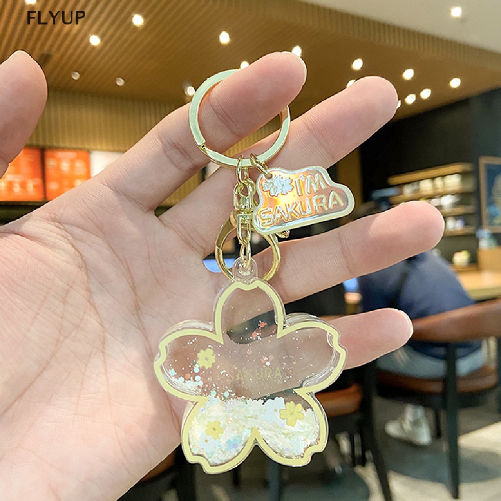Móc Khóa Acrylic Hình Hoa Anh Đào Phối Cát Lún Dầu Sáng Tạo