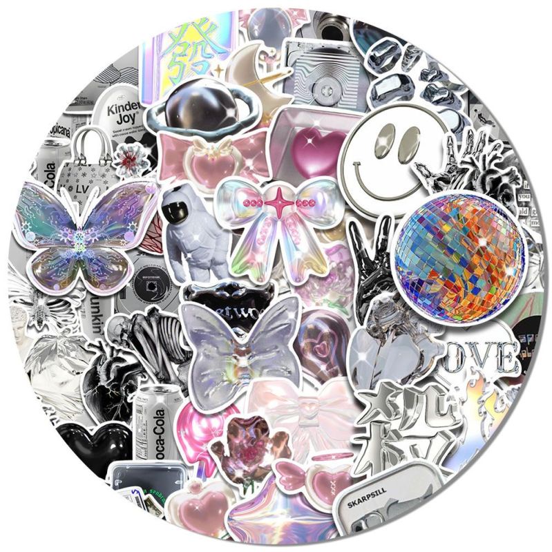 Bộ 50 Miếng Dán Trang Trí Màu Bạc Chống Thấm Nước Dễ Thương Cho Điện Thoại / Laptop / Máy Tính diy