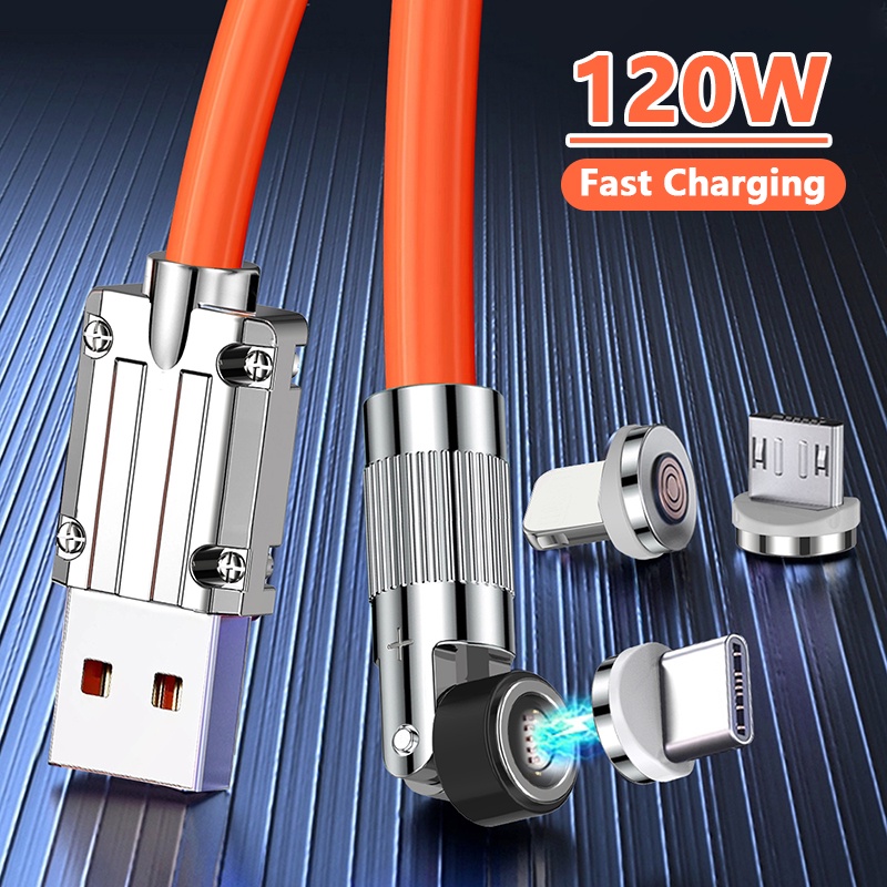 Cáp Sạc Nam Châm 120W 180 Độ Chuyên Dụng° Cáp Sạc Nhanh 6A Cổng Micro USB Type C Cho Xiaomi