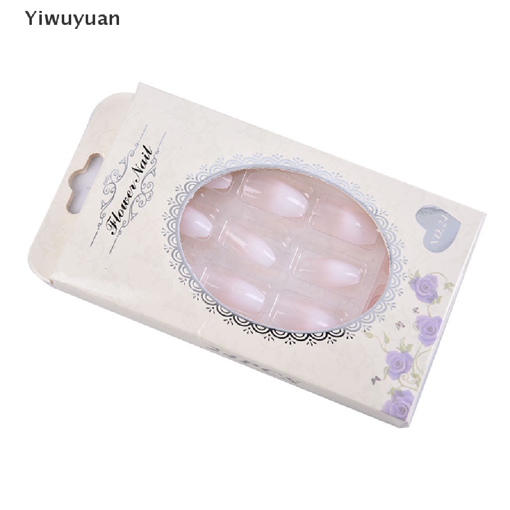 < Yiwuyuan > Keo Dán Móng Tay Giả Acrylic Màu Trắng Gradient Kiểu Pháp