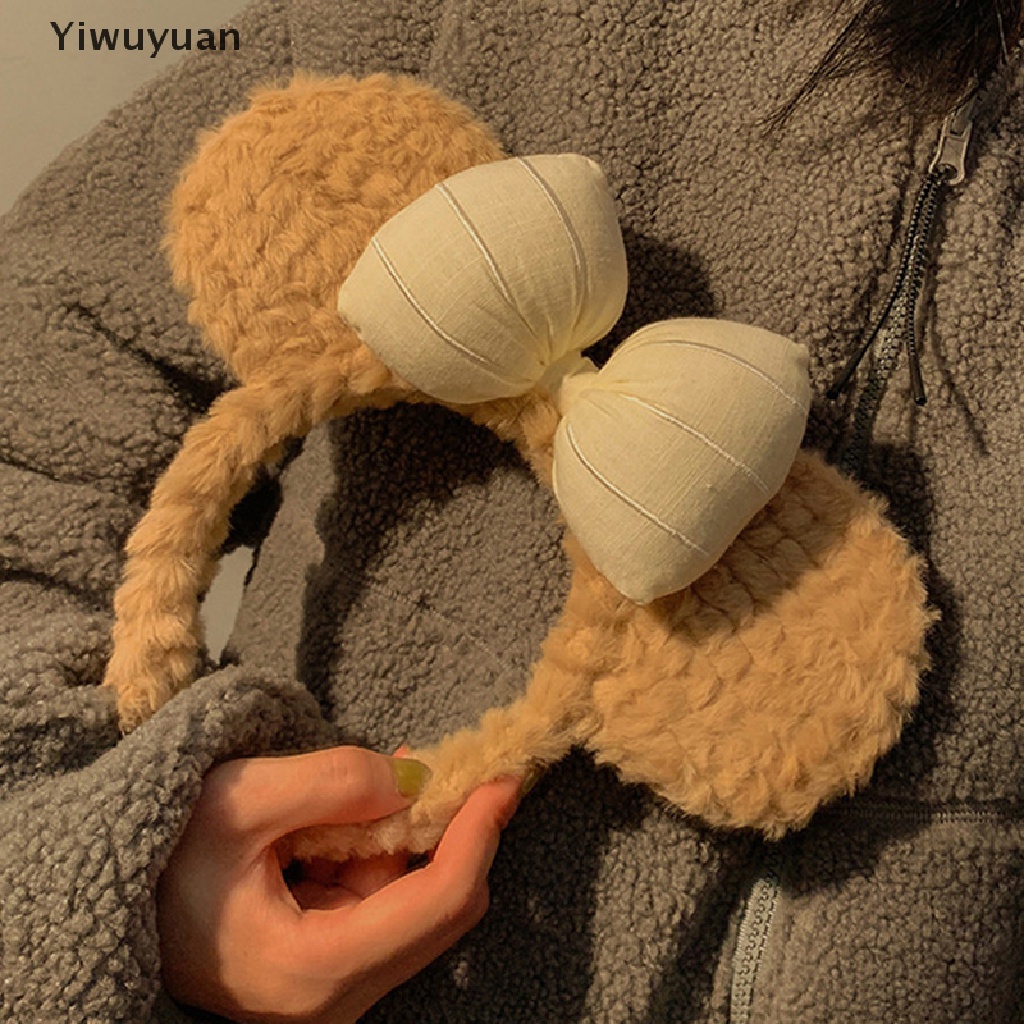 Băng Đô Cài Tóc Rửa Mặt Mùa Đông In Họa Tiết Tai Gấu Hoạt Hình Dễ Thương Cho Nữ