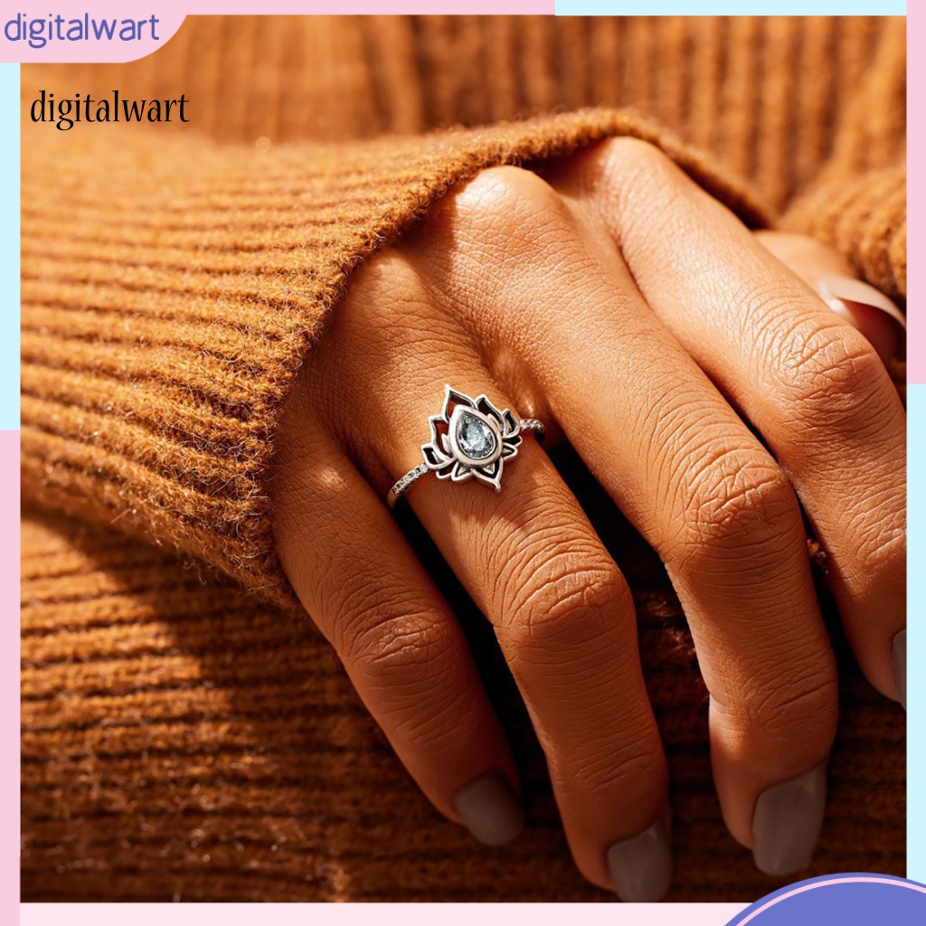 Kỹ Thuật Số| Nhẫn Đính Đá Hình Giọt Nước Lấp Lánh Phong Cách Vintage