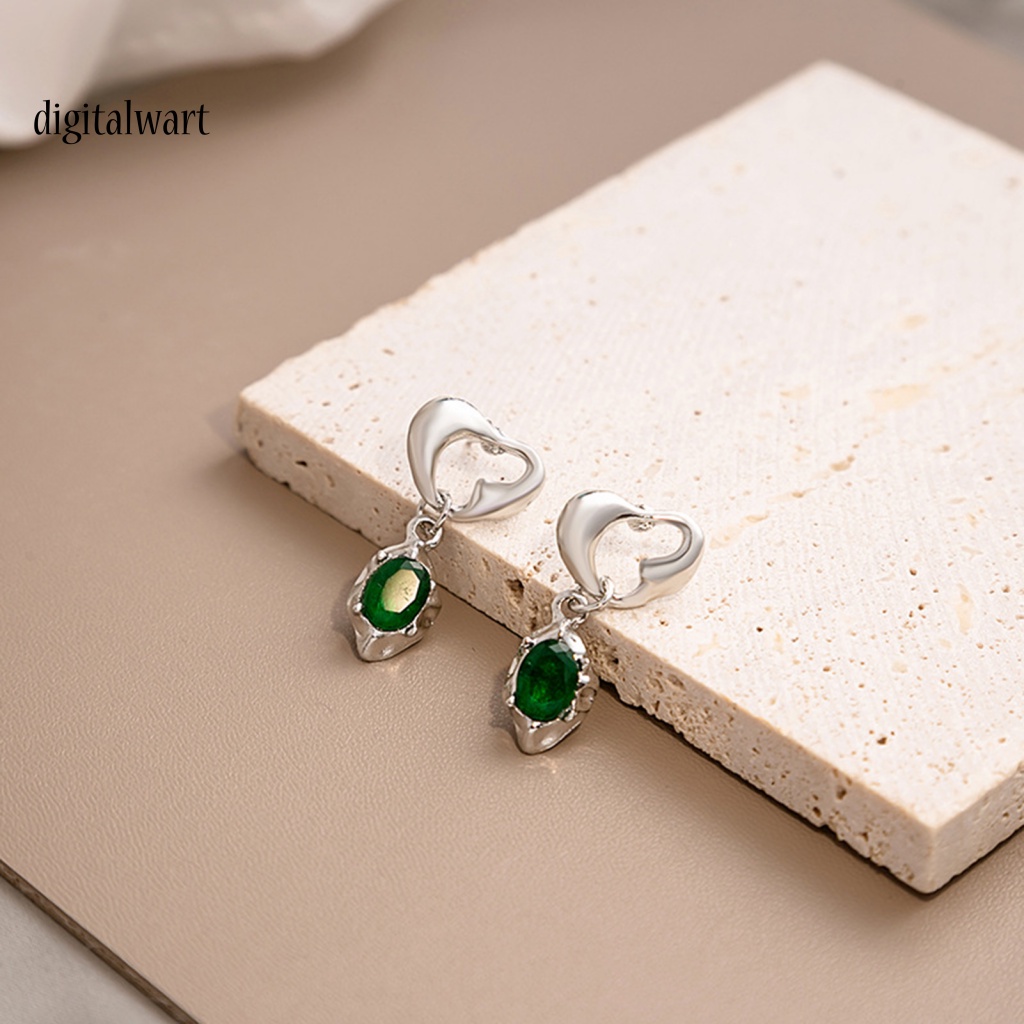 Kỹ Thuật Số| 1 Đôi Bông Tai Hình Trái Tim Đính Đá Pha Lê Xanh Lá Phong Cách Retro