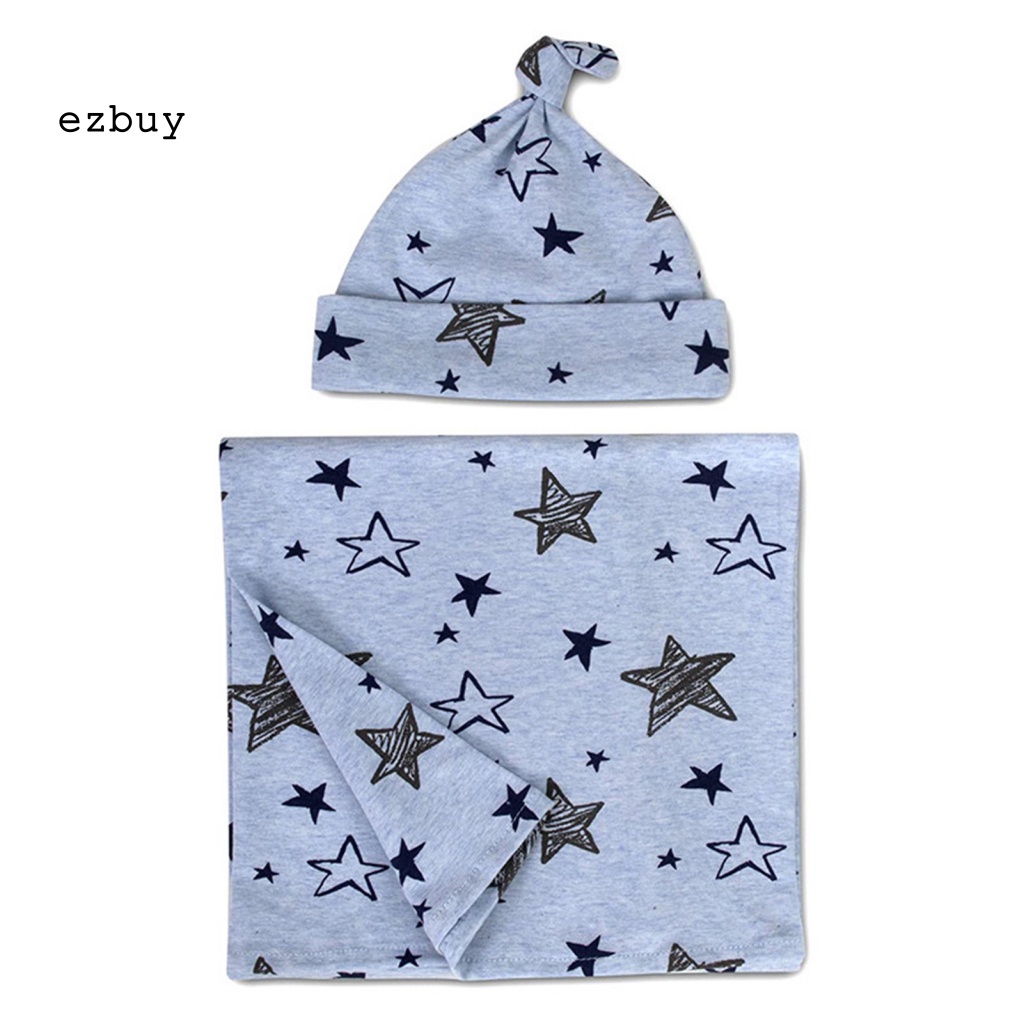 Bộ 2 Chăn Quấn Thoáng Khí In Họa Tiết Hoạt Hình Kèm Mũ Beanie Cho Bé Sơ Sinh