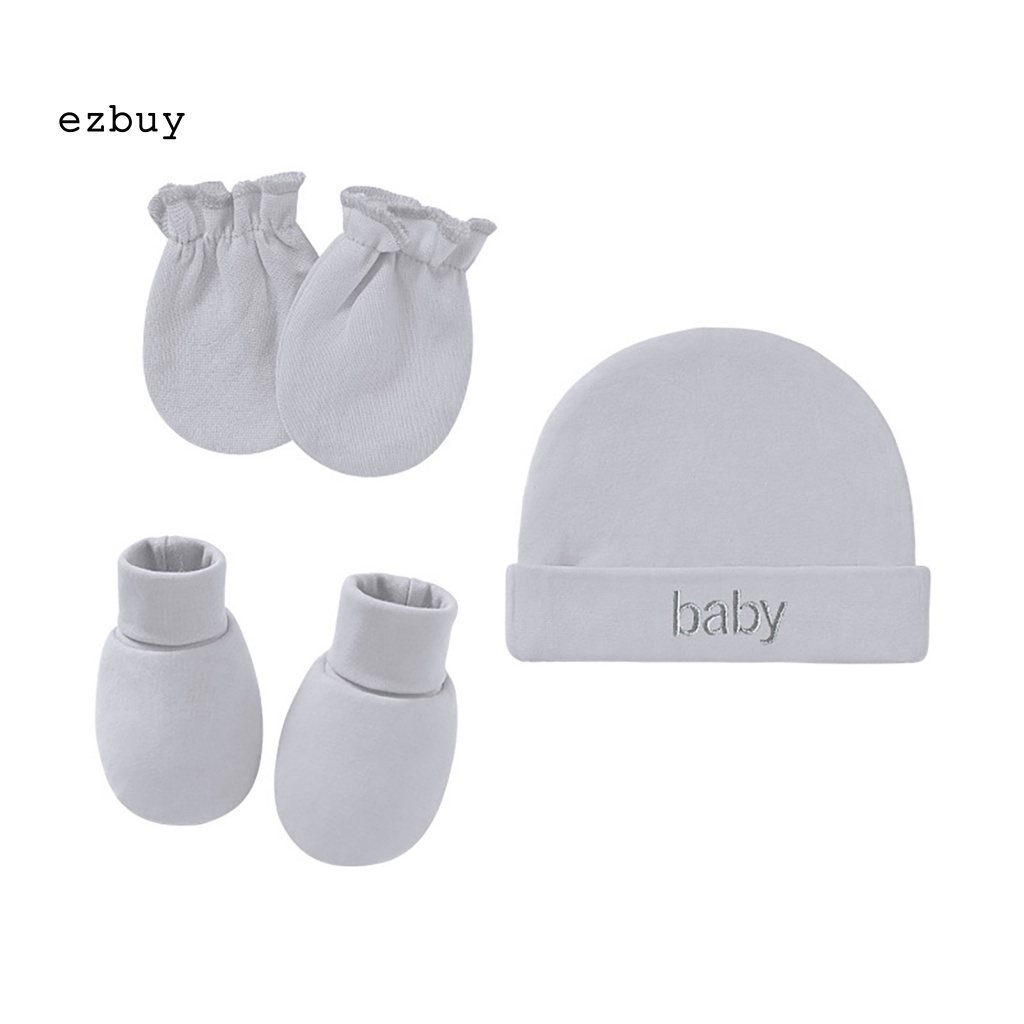 1 Bộ Vỏ Bọc Chân + Nón + Găng Tay + Găng Tay Bằng Cotton Màu Trơn Chống Chảy Xệ Dành Cho Bé Sơ Sinh