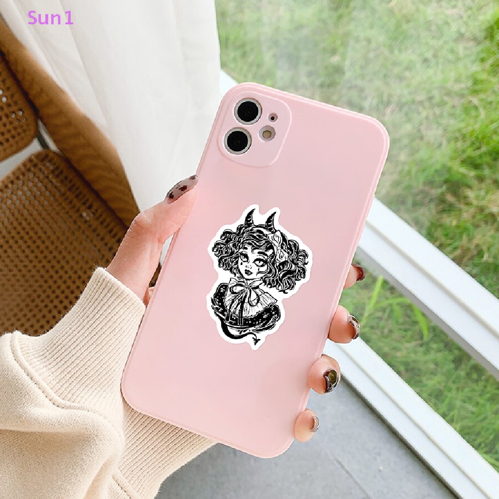 Set 50 Sticker Màu Trắng Đen Phong Cách Gothic Dùng Để Trang Trí Ván Trượt