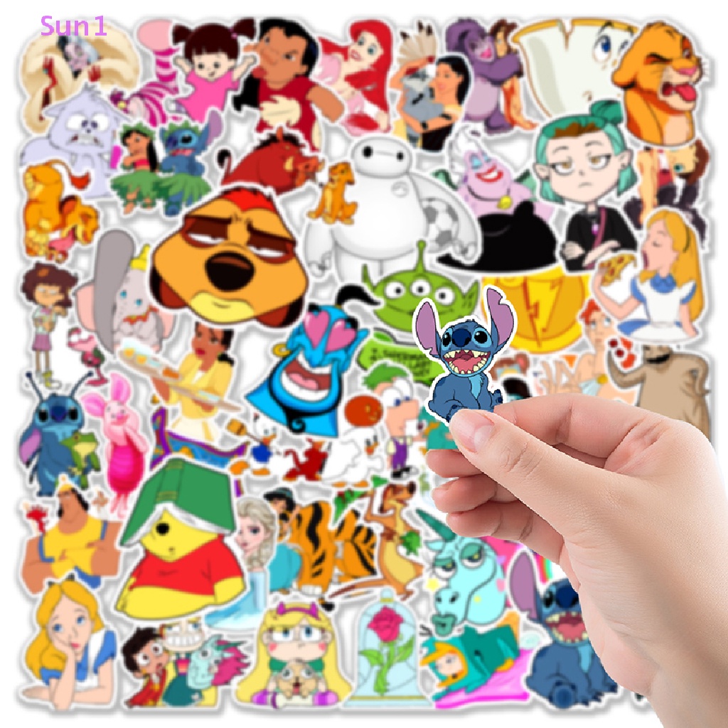 Bộ 50 Miếng Dán Hoạt Hình Disney Mix Trang Trí Laptop / Vali / Ván Trượt / Guitar / Điện Thoại Sun1 &gt; 50 Cái