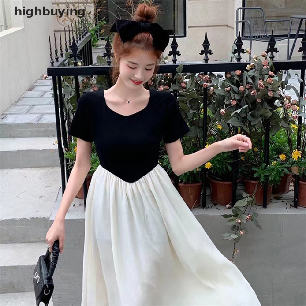 Đầm Midi Tay Ngắn Eo Cao Thời Trang Mùa Hè Hàn Quốc 2023 Cho Nữ