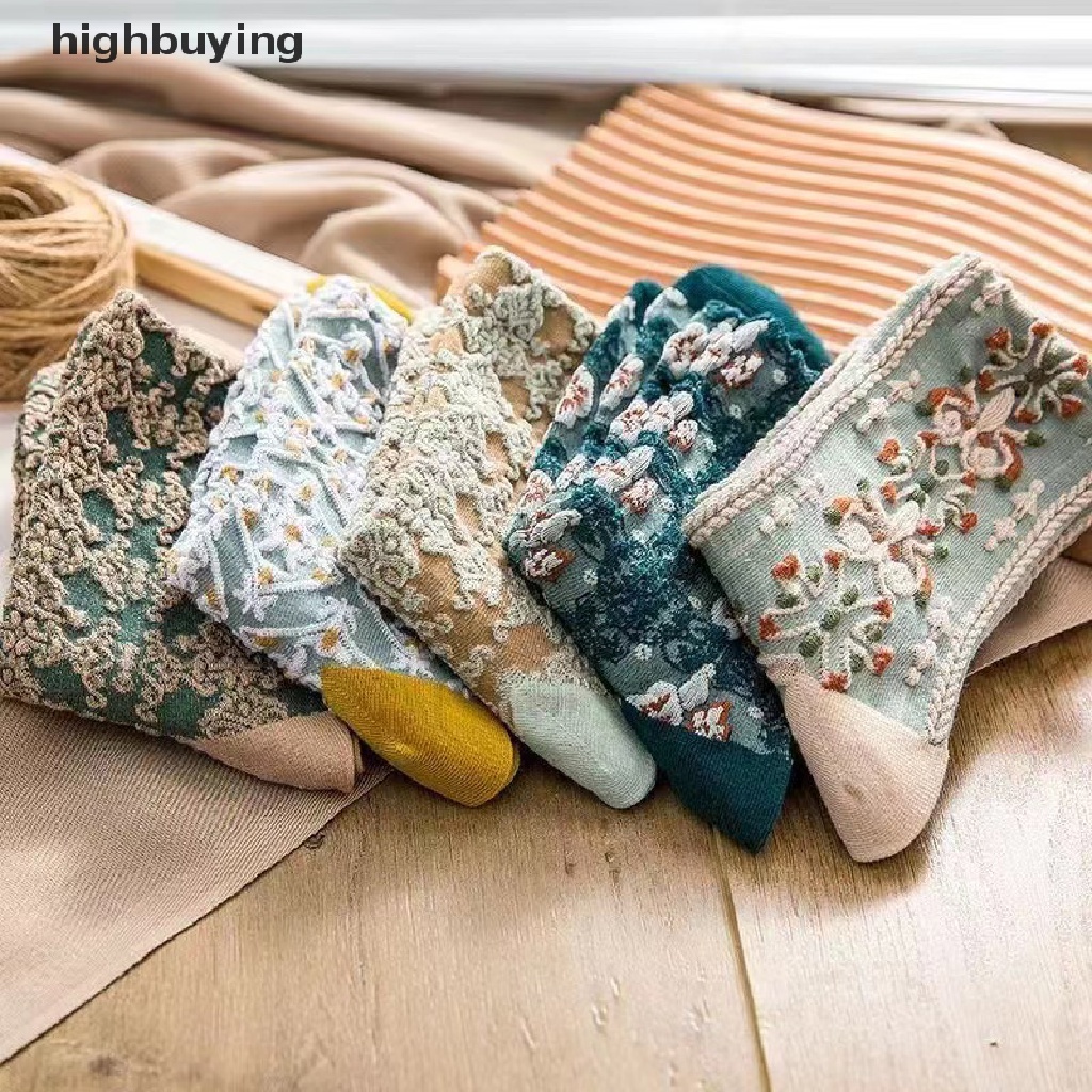 Vớ Cotton Dệt Kim Họa Tiết Dập Nổi 3D Thời Trang Thu Đông Cho Nữ