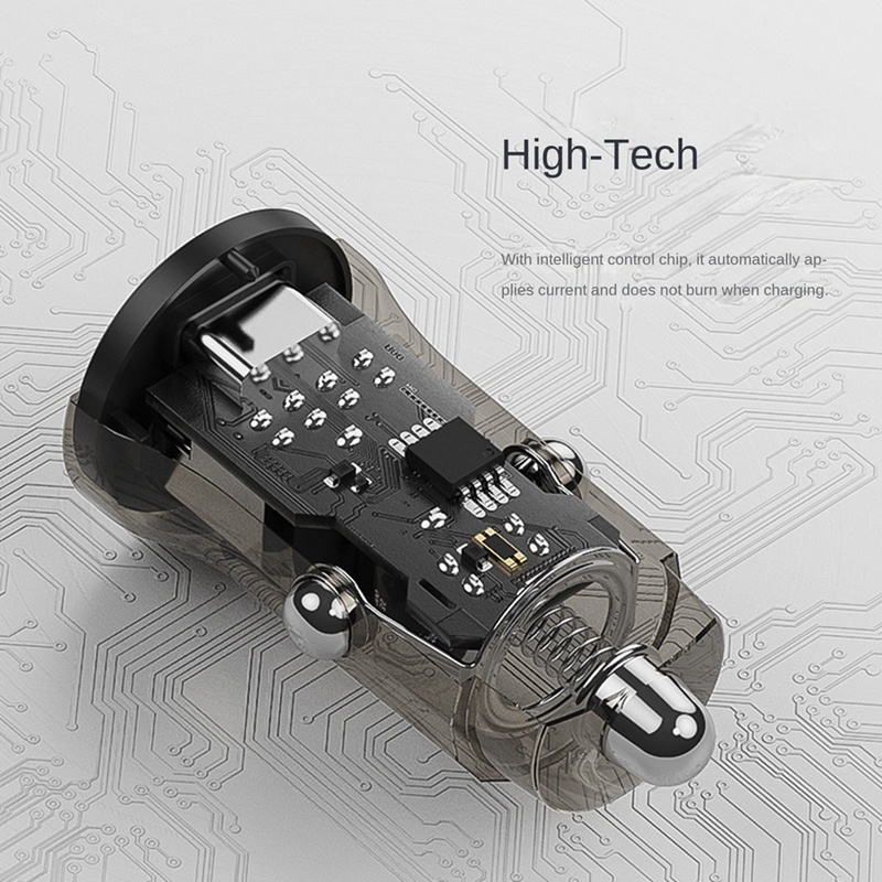 Cục Sạc Nhanh Mini Pd Hai Cổng USB 3.1A Màu Trong Suốt Dùng Trong Xe Hơi