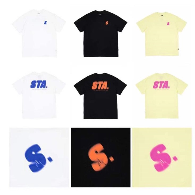 Sta &amp; Phantom Áo Thun Cotton Tay Ngắn Dáng Rộng Cổ Tròn In Chữ Xù Phong Cách Đường Phố Cao Cấp Cho Nam Và Nữ