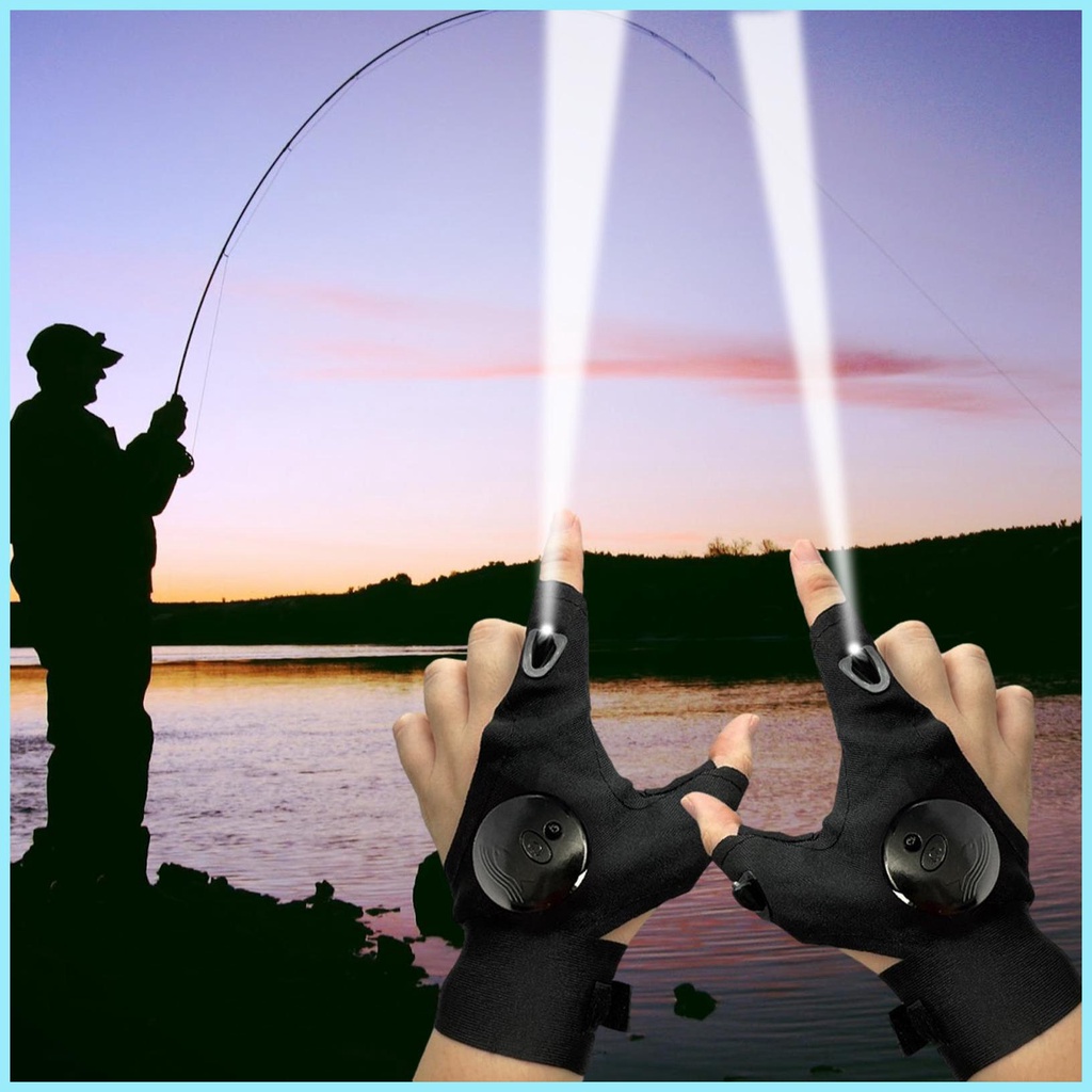 Găng Tay Hở Ngón Có Đèn Chiếu Sáng Chống Nước Khi Câu Cá