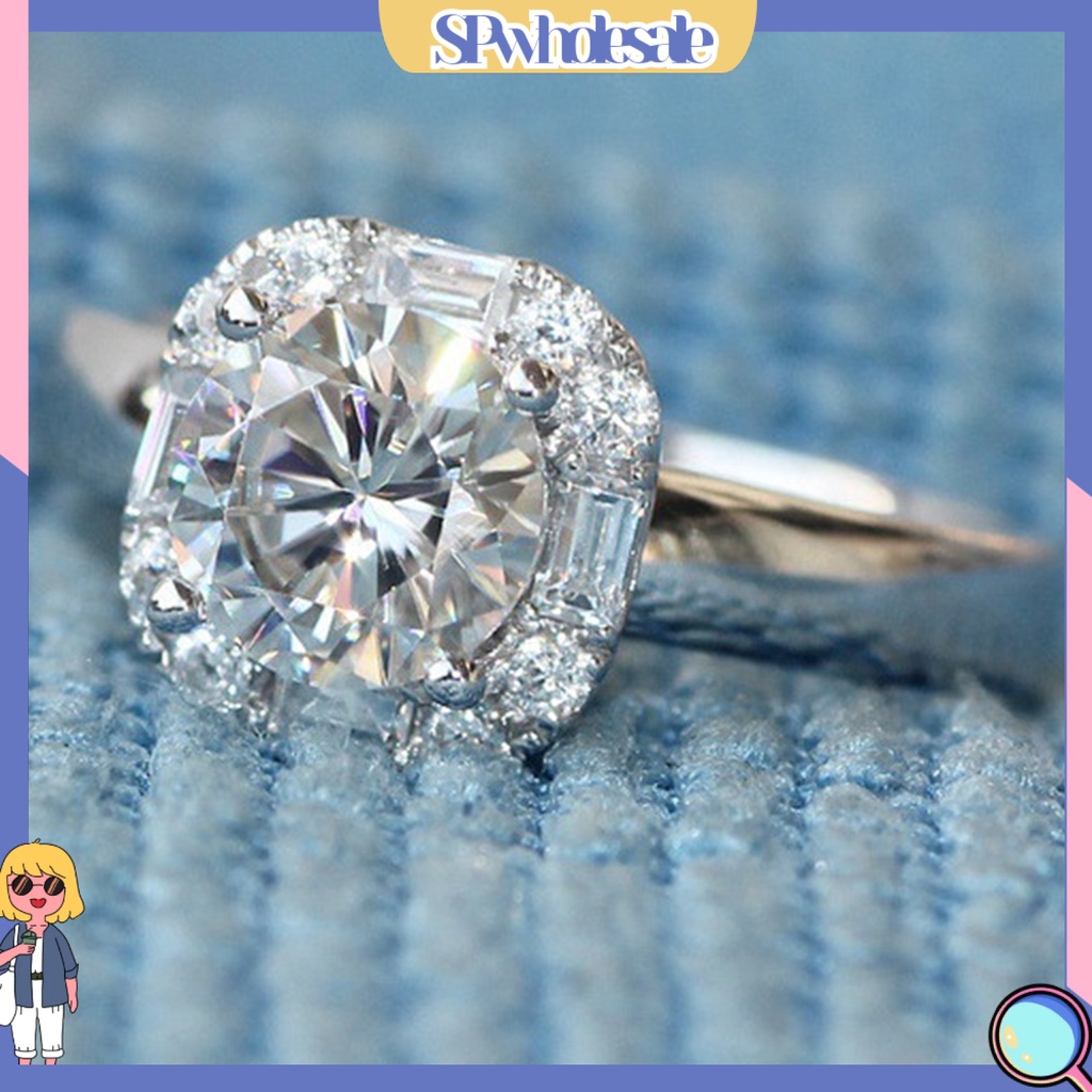 <SPwholesale> Nhẫn Đính Hôn Đính Đá Tròn Mạ Điện Sáng Bóng Trang Trí Đám Cưới Dành Cho Nữ