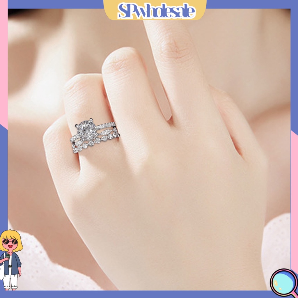 <SPwholesale> Nhẫn Ba Lớp Đính Đá Tinh Tế Thời Trang Cho Nữ Dùng Trong Tiệc Cưới