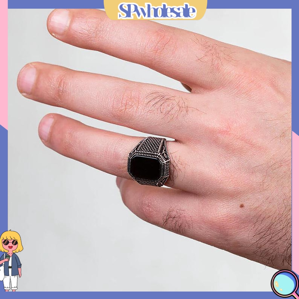 <SPwholesale> Nhẫn Đính Đá Quý Đen Bằng Hợp Kim Sang Trọng Thoải Mái Hợp Thời Trang