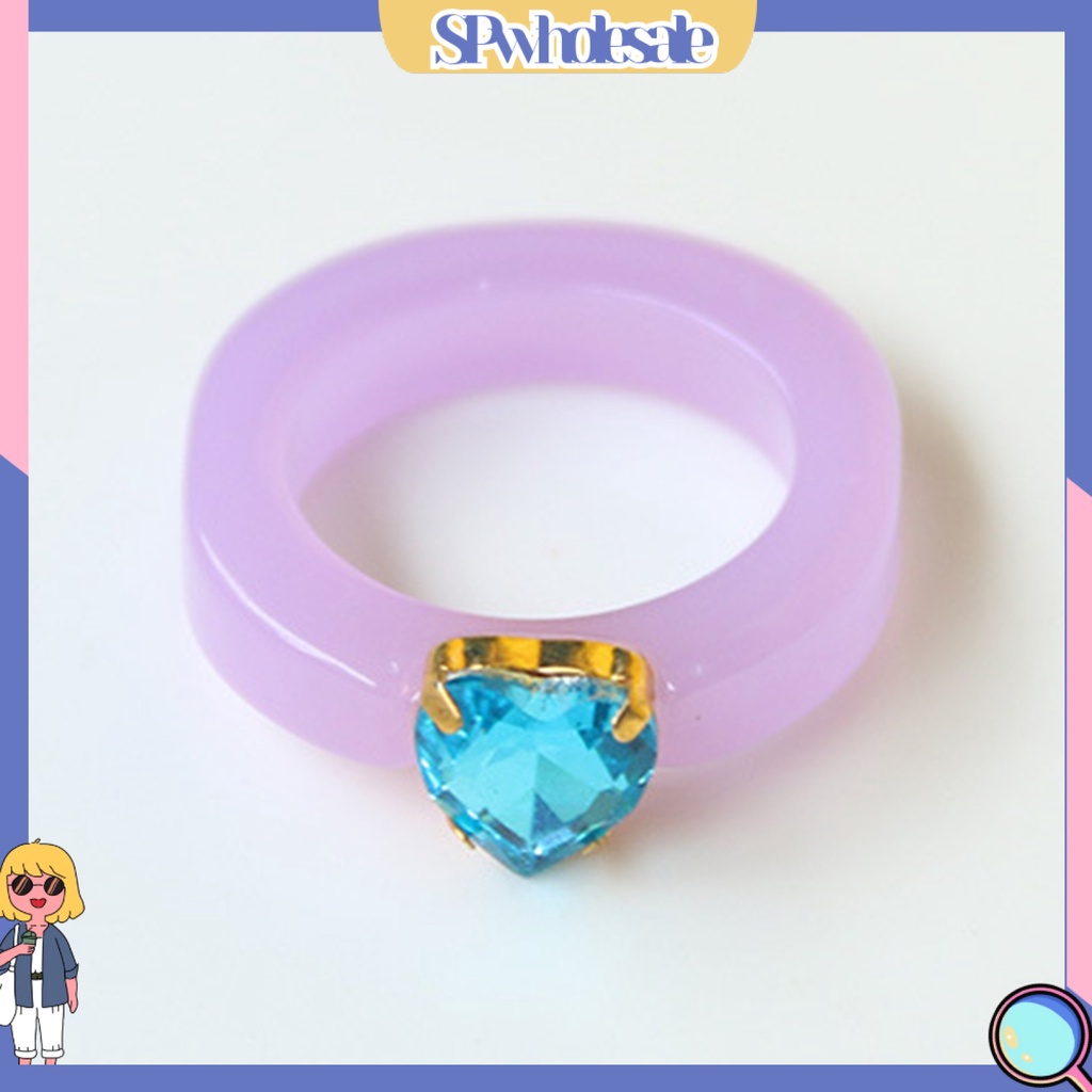 <SPwholesale> Nhẫn Resin Màu Kẹo Ngọt Đính Đá Hình Trái Tim Dễ Phối Đồ Cho Nữ