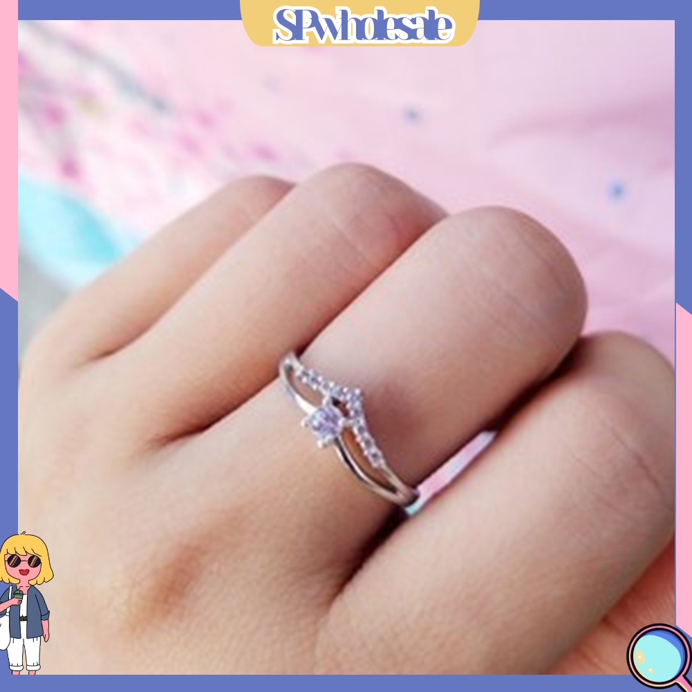 <SPwholesale> Nhẫn Đính Hôn Đính Đá Chữ V Thời Trang Dành Cho Nữ