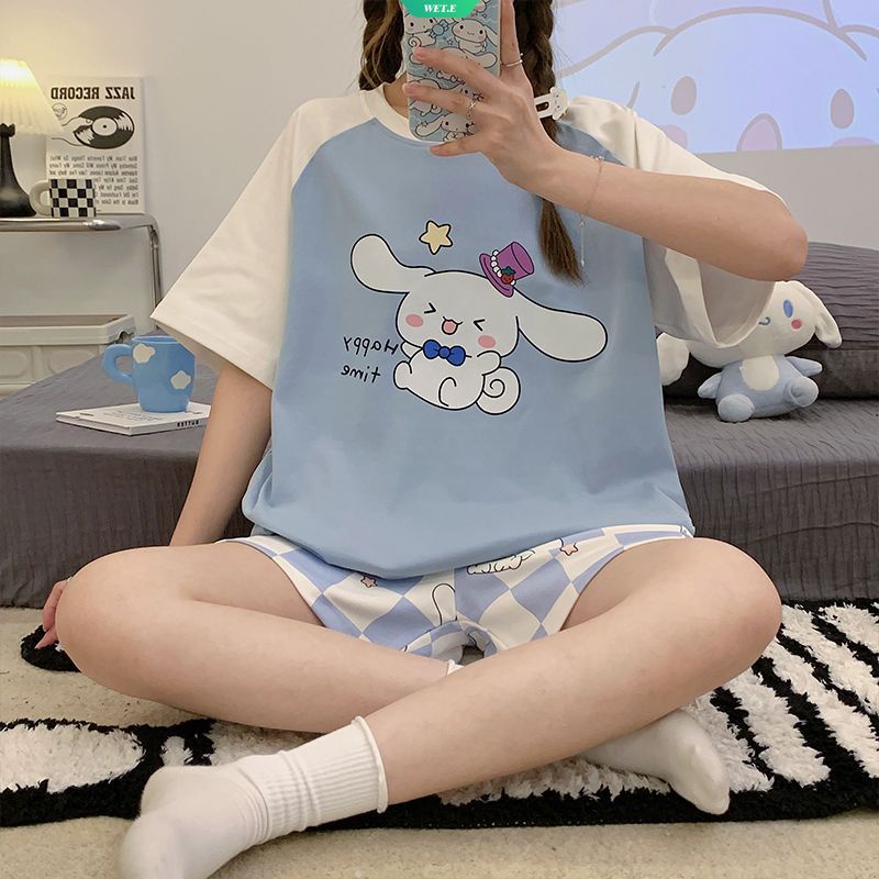 Bộ Đồ Ngủ Cotton Ngắn Tay Dáng Rộng In Hoạt Hình Sanrio Cinnamoroll Thời Trang Mùa Hè Hàn Quốc 2023 Cho Nữ