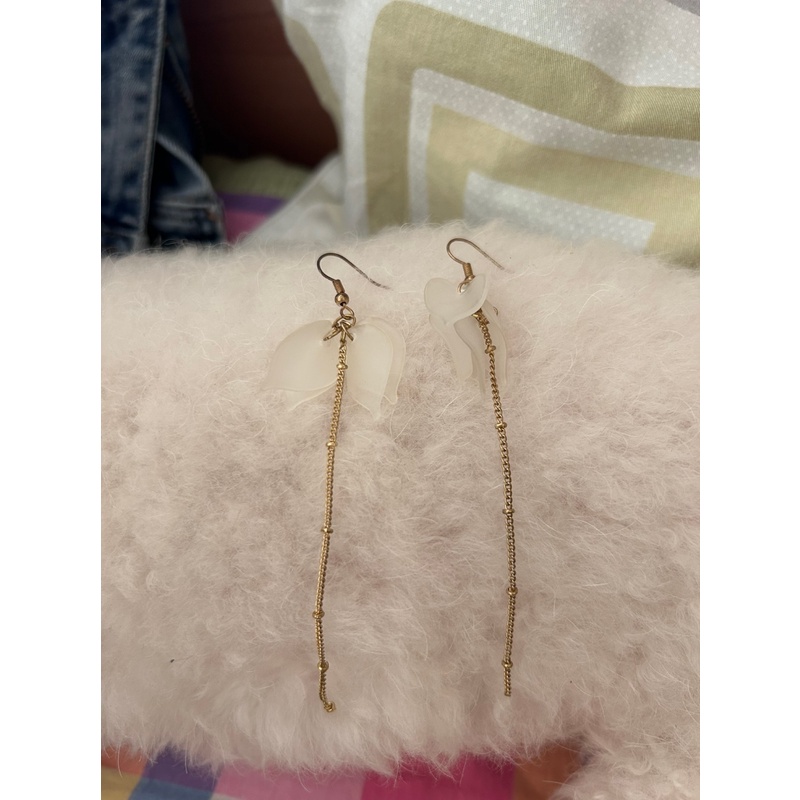 Khuyên Tai Dáng Dài Mặt Tròn Đính Hoa Tua Rua Phong Cách Hàn Quốc Mới