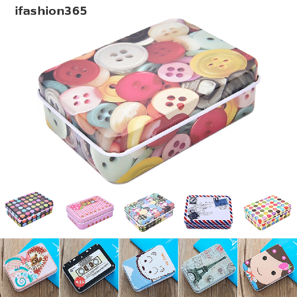 Hộp Thiếc Mini Hình Chữ Nhật In Họa Tiết Dễ Thương Đựng Đồ Thời Trang ifashion365