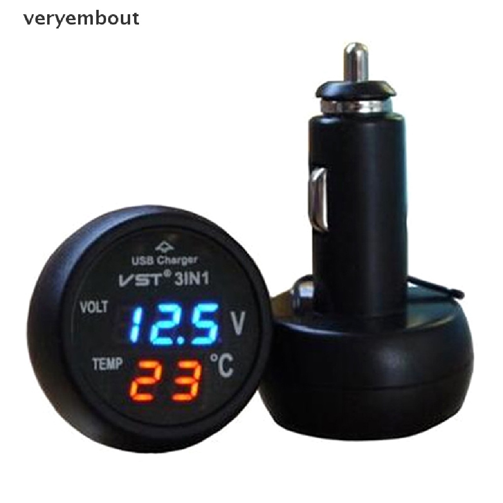 Thiết Bị Đo Nhiệt Độ Và Sạc USB 3 Trong 1 12V / 24V Có Đèn LED Kỹ Thuật Số Cho Xe Hơi