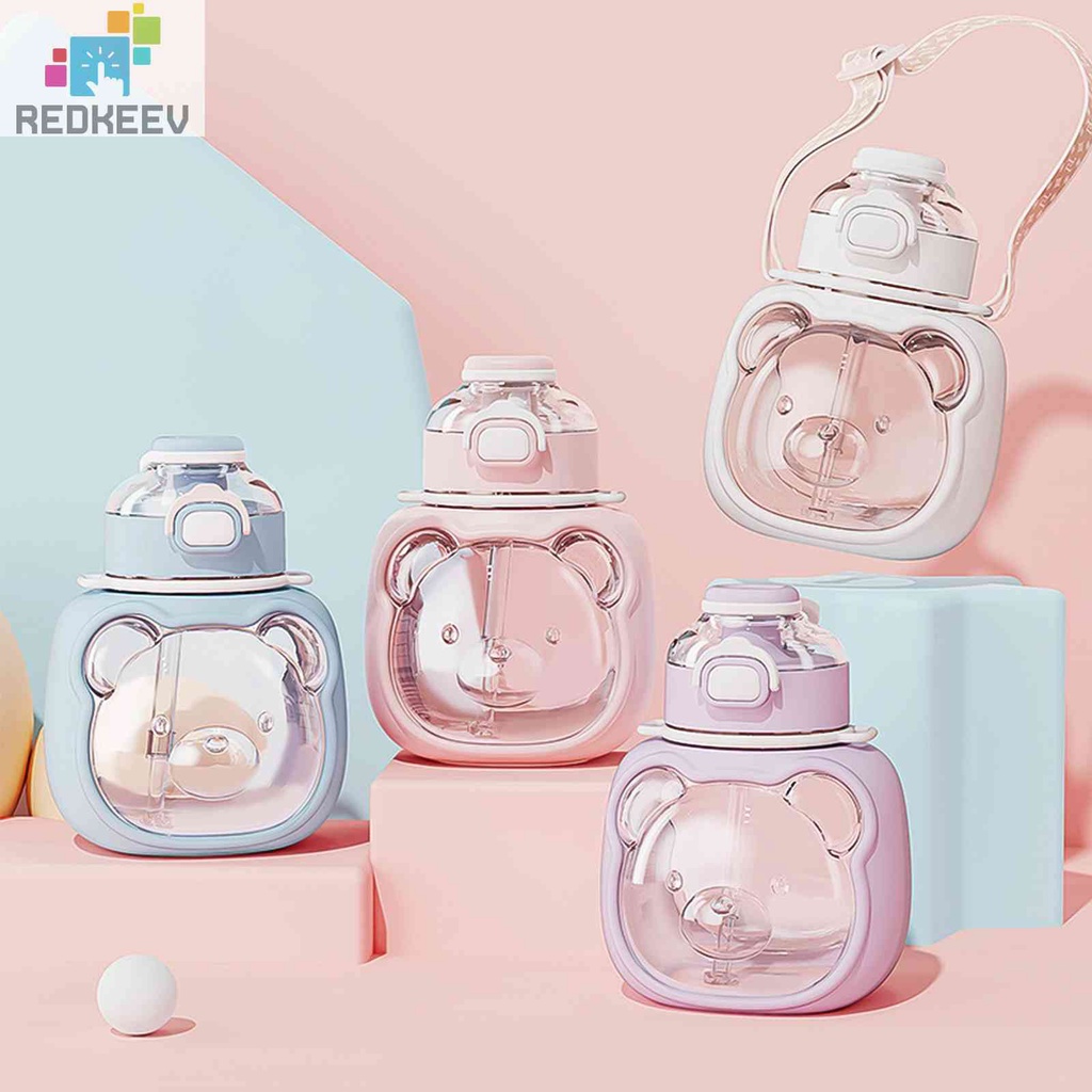 Bình Nước Nhựa 1000ml Có Ống Hút Và Dây Đeo Dễ Thương Cho Bé