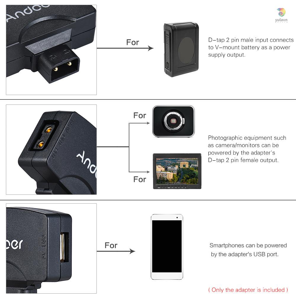 ANDOER Đầu Nối Chuyển Đổi Pin Máy Ảnh yula D-Tap Sang 5V USB 5V