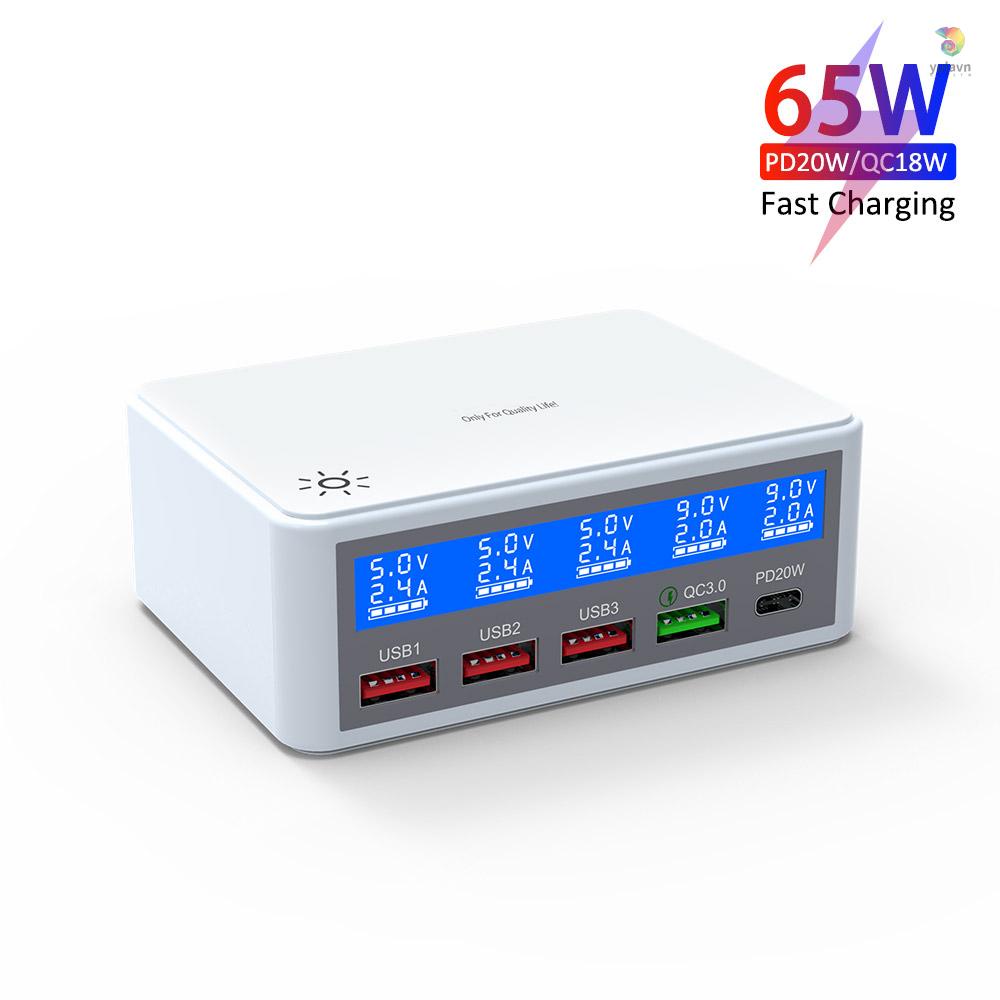 Bộ Chia 5 Cổng USB 65W PD 20W + QC3.0 Nhiều Cổng Sạc Nhanh Cho Điện Thoại Thông Minh / Máy Tính Bảng