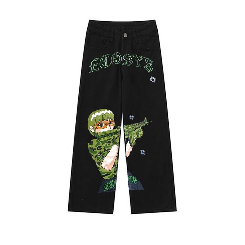 Quần Jean Dài Lưng Cao Ống Rộng In Họa Tiết Anime Phong Cách Hip hop Thời Trang Harajuku Đường Phố Cho Nam Và Nữ Y2K